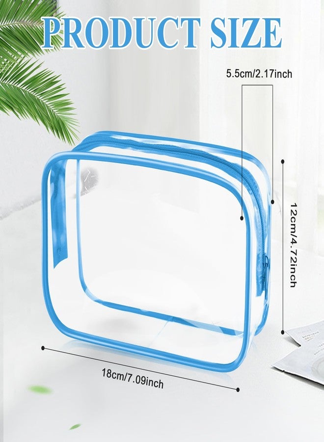 Saintrygo 18 Pack Clear Makeup Bags 7 x 5 PVC Cosmetic Bag Plastic Zippered Pouches Portable Toiletry for Women Men Travel Vacation Bathroom Organizing(Clear Color, Blue Border) - Image 2